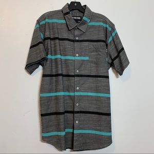 EUC Zoo York Button Up Gray, Black, and Teal‎ Shirt